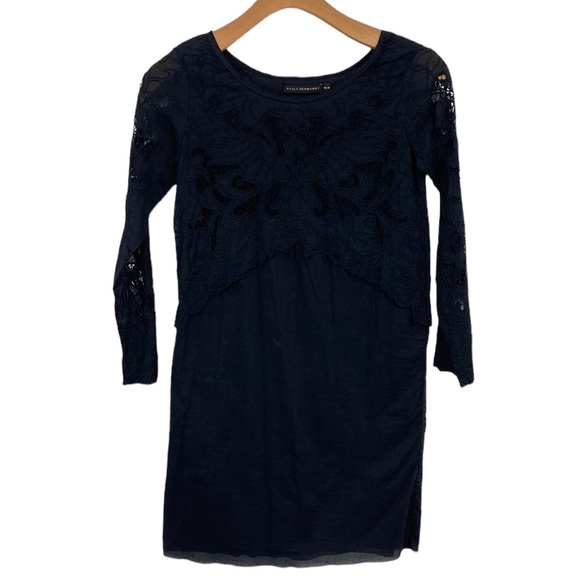 Paula Hermanny Shift Mini Dress Womens Size XS Black Lace Long Sleeves Cocktail - Picture 1 of 9